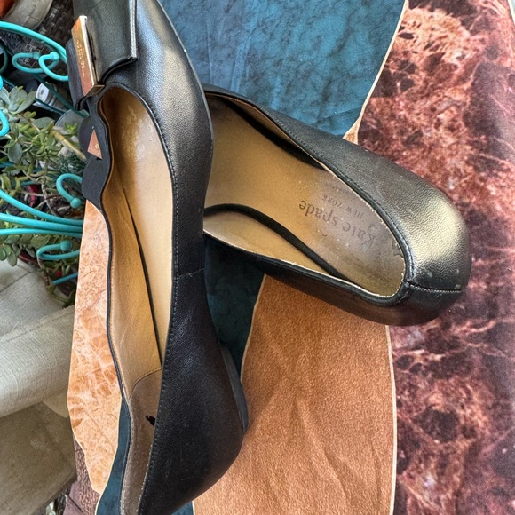 kate spade Black Leather Bow-Trim Flats with Gold Accent - Picture 10 of 10